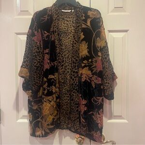 Soft Surroundings Sheer floral kimono leopard print open cardigan Size S/M